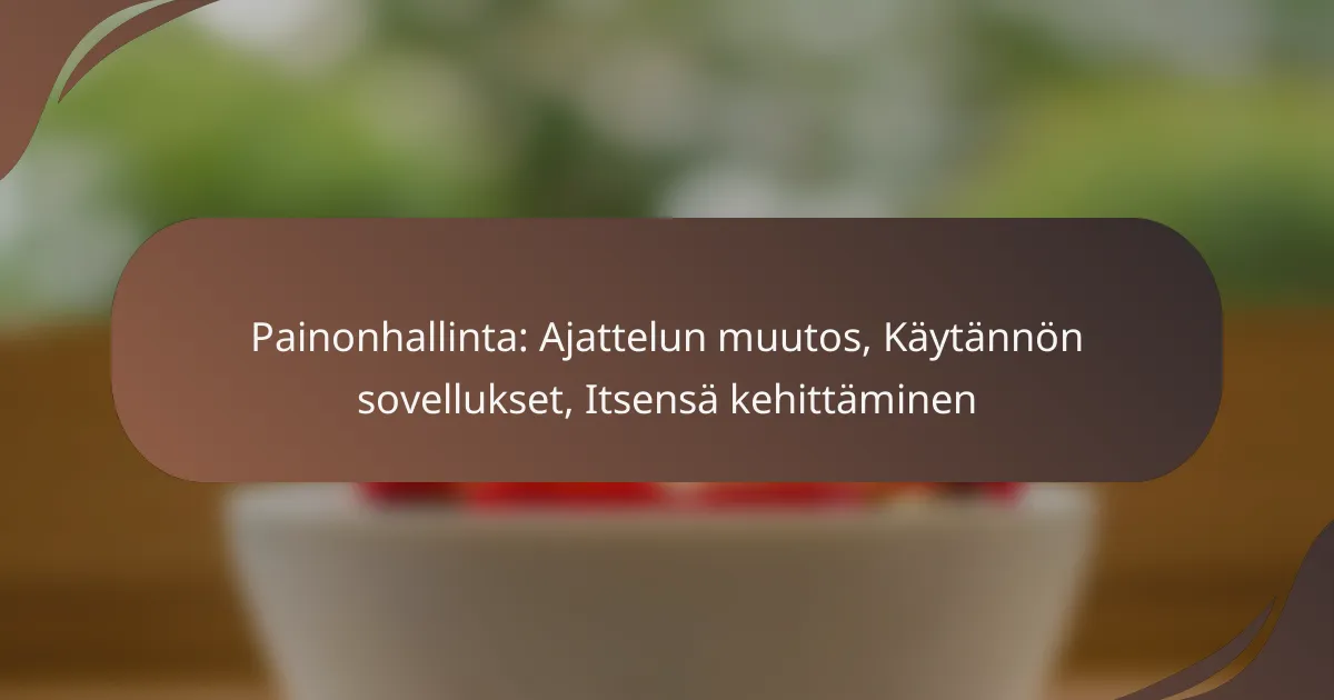 Painonhallinta: Ajattelun muutos, Käytännön sovellukset, Itsensä kehittäminen